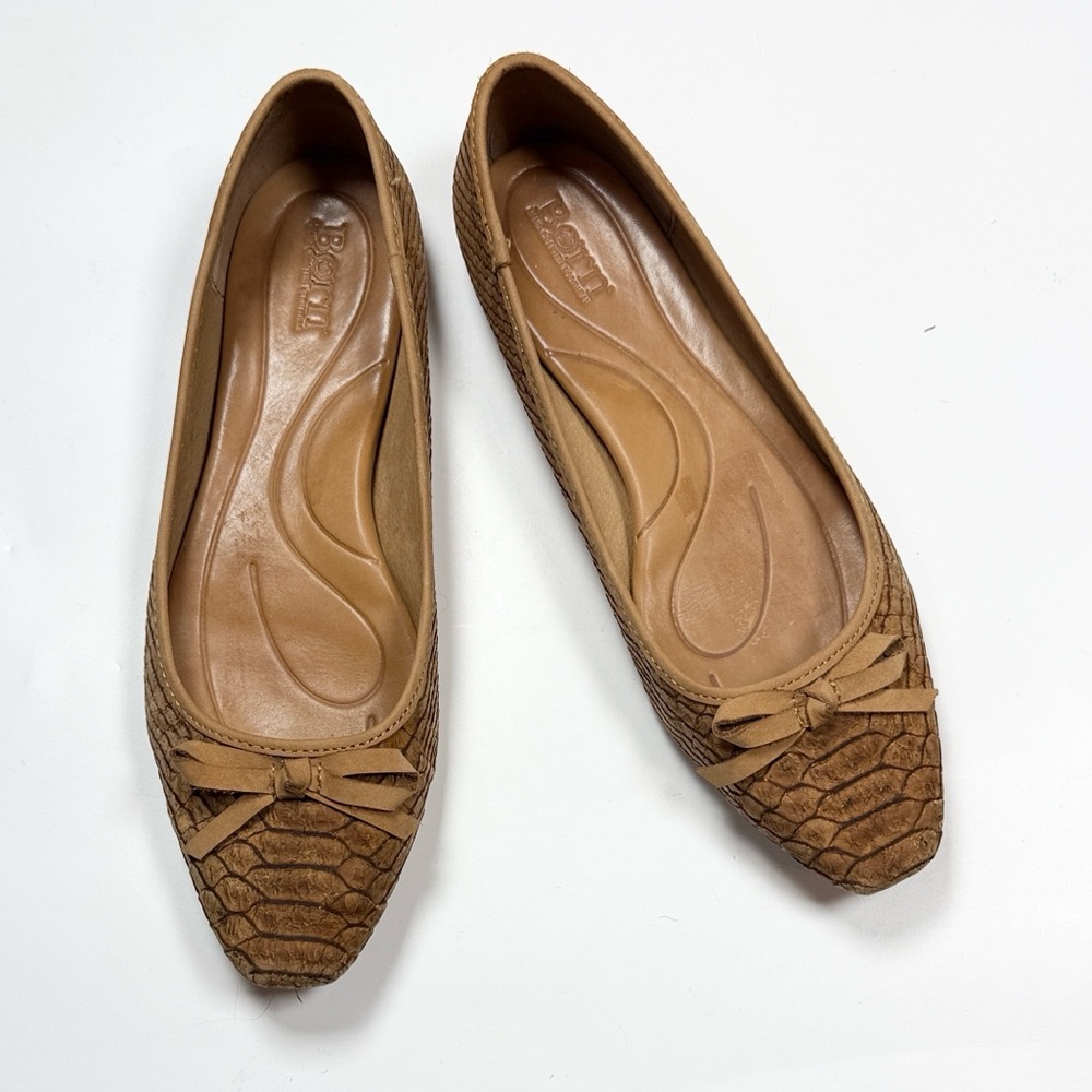 BORN Carri Brown Cork Snake Print Bow Ballet Slip-on Flats S-504 Sz 7.5 - Picture 2 of 9